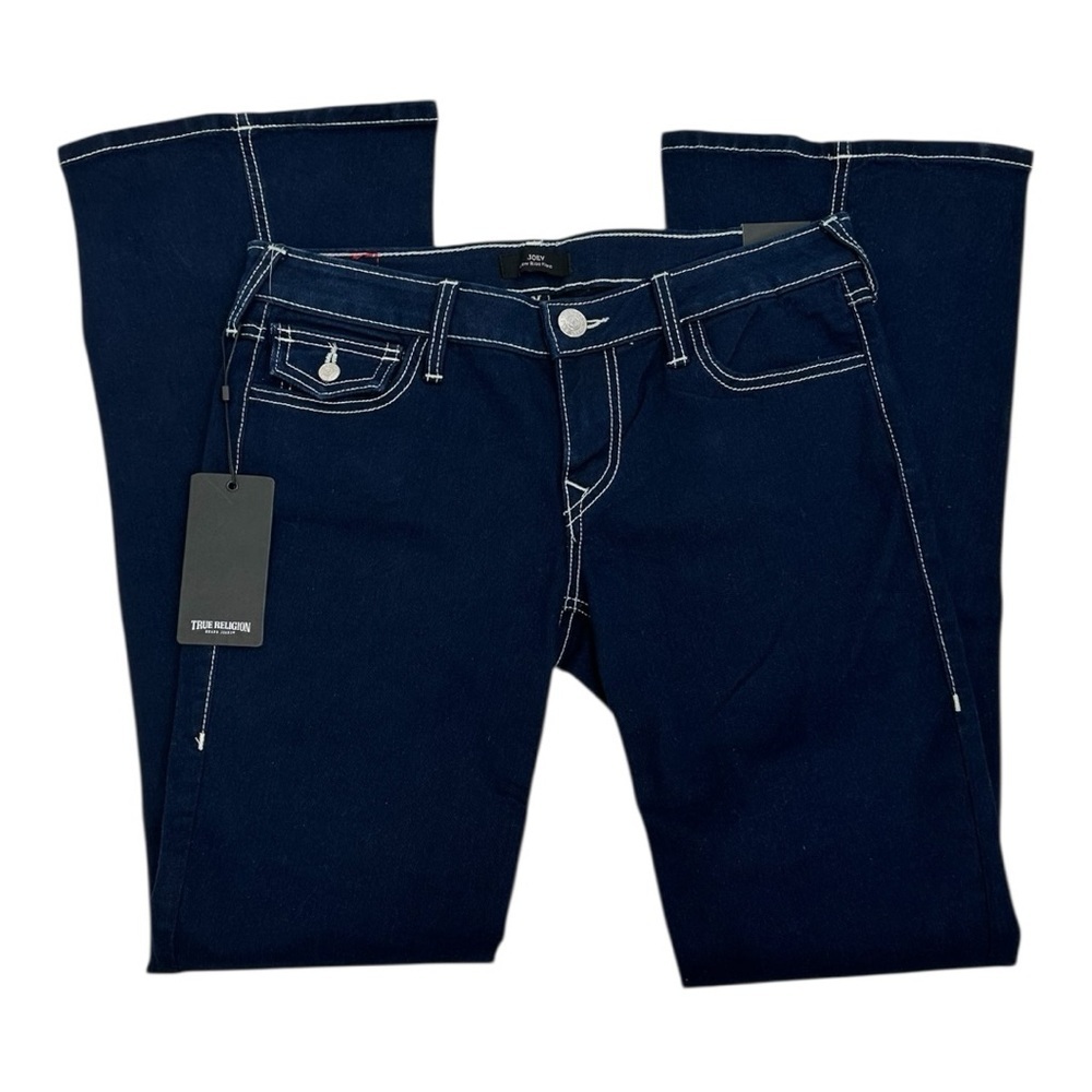 True Religion Joey Flare Leg Dark Wash Denim Low Rise Jean NWT W28 L34 $159 - Picture 6 of 13